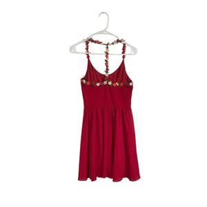 B. Darlin Red Floral T-Back Mini Babydoll Dress Size Small Hoco Formal Party